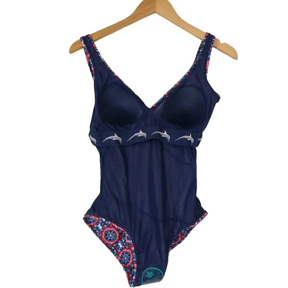 Dolfin Aquashape Swimsuit One Piece Womens 10 Tummy Control Red Pink Blue‎ New